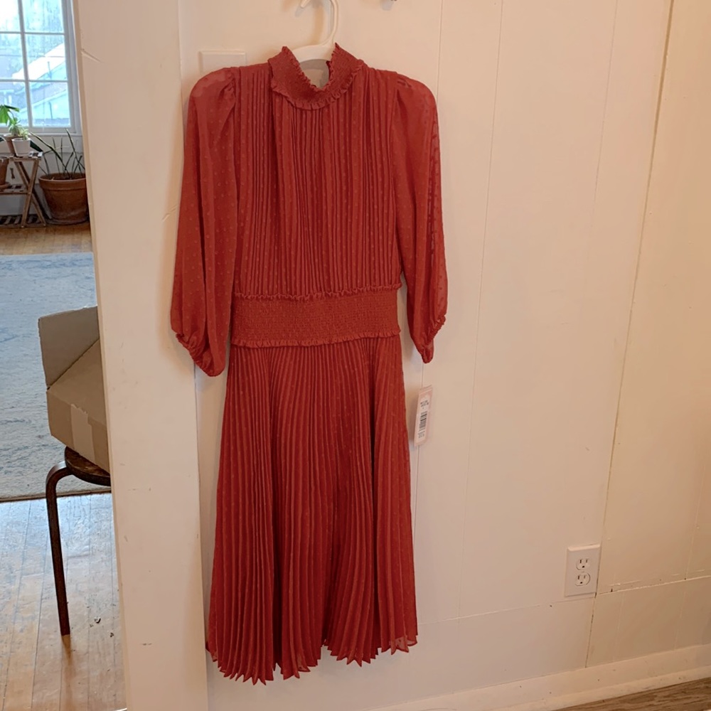 Nanette Lepore mock neck pleated midi dress size 4 NWT